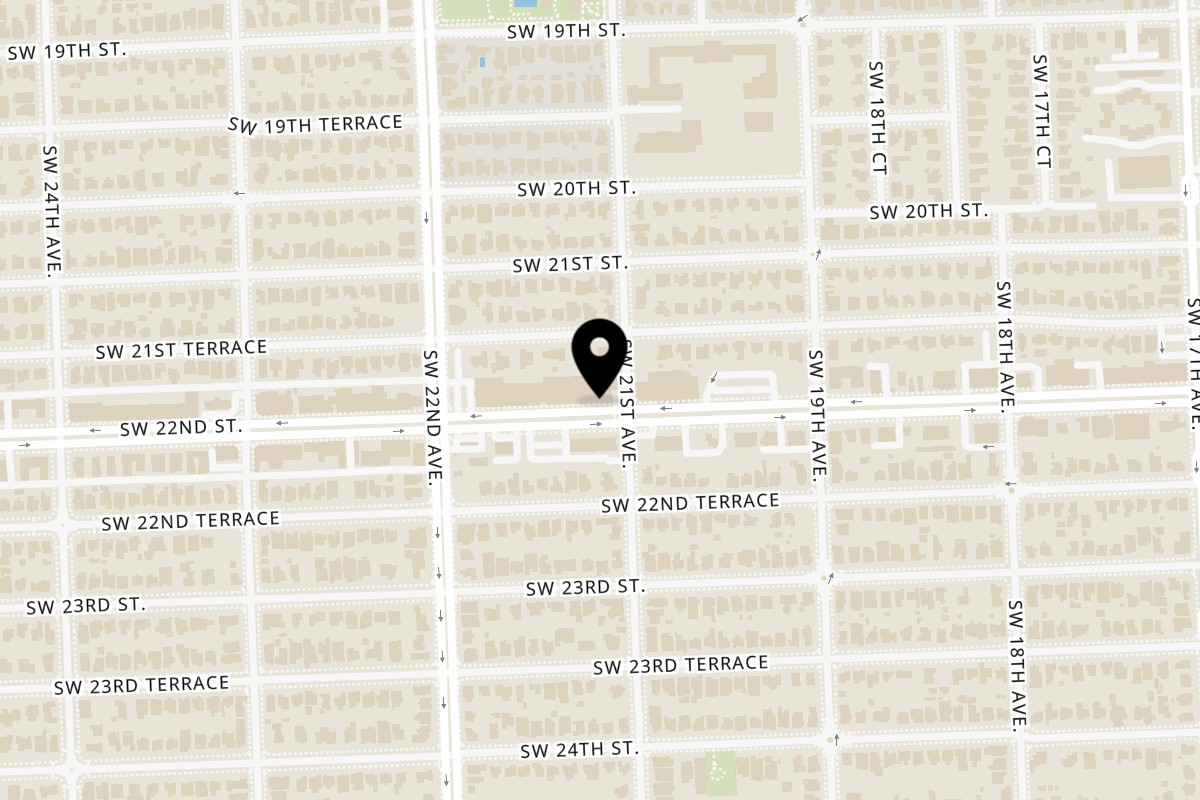 Map showing the location of Xixon Spanish Restaurant on 2101 SW 22nd St in Miami